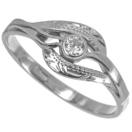 Ezüst gyűrű - kézi gravírozással, átlátszó kerek cirkónia | Argento-ekszer.hu