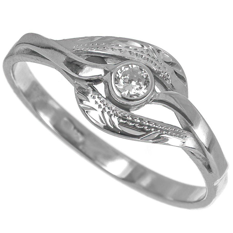 Ezüst gyűrű - kézi gravírozással, átlátszó kerek cirkónia | Argento-ekszer.hu