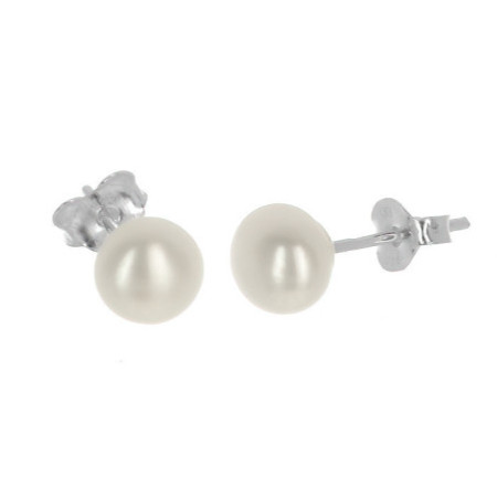 Ezüst fülbevaló - fehér  természetes gyöngy, nagysága 6 mm | Argento-ekszer.hu