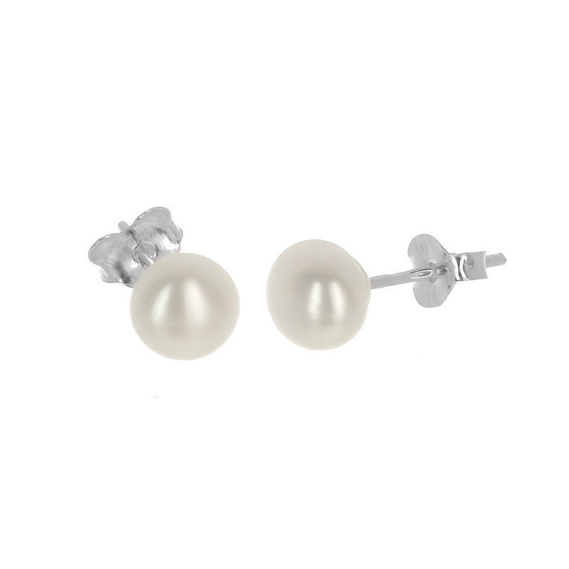Ezüst fülbevaló - fehér természetes gyöngy, nagysága 6 mm | Argento-ekszer.hu Ezüst fülbevaló - fehér természetes gyöngy, nagysága 6 mm | Argento-ekszer.hu