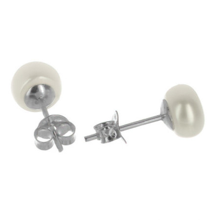 Ezüst fülbevaló - fehér  természetes gyöngy, nagysága 6 mm | Argento-ekszer.hu