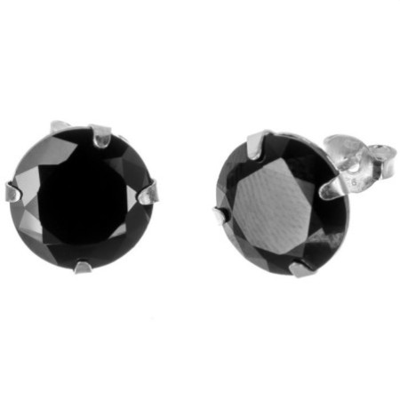 Ezüst fülbevaló - fekete kerek cirkónia, átmérője 10 mm | Argento-ekszer.hu