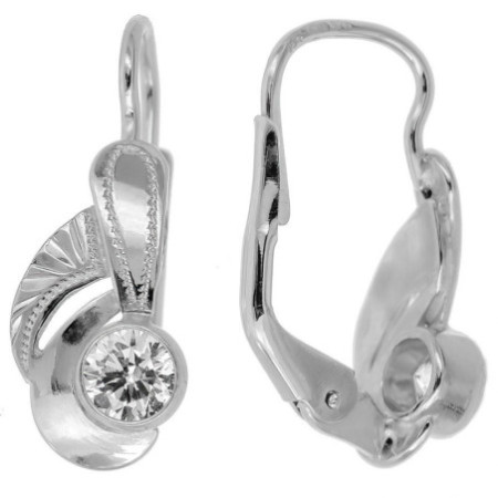 Ezüst fülbevaló - kézi gravírozással, átlátszó kerek cirkónia | Argento-ekszer.hu