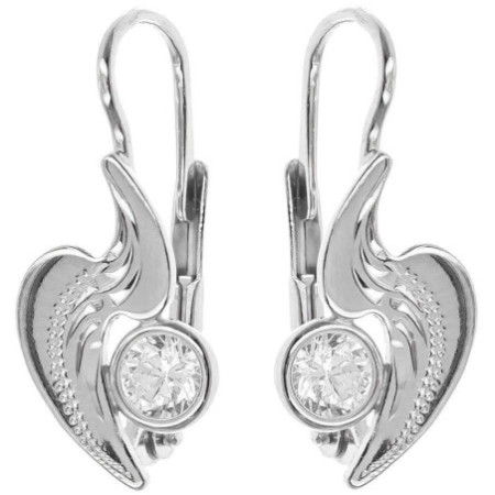 Ezüst fülbevaló - kézi gravírozással, átlátszó kerek cirkónia | Argento-ekszer.hu