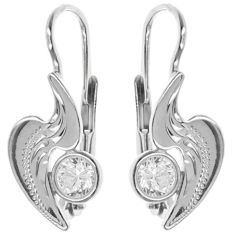 Ezüst fülbevaló - kézi gravírozással, átlátszó kerek cirkónia | Argento-ekszer.hu