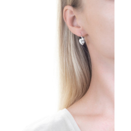 Ezüst fülbevaló - kézi gravírozással, átlátszó kerek cirkónia | Argento-ekszer.hu
