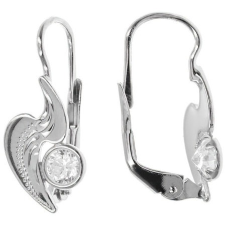 Ezüst fülbevaló - kézi gravírozással, átlátszó kerek cirkónia | Argento-ekszer.hu