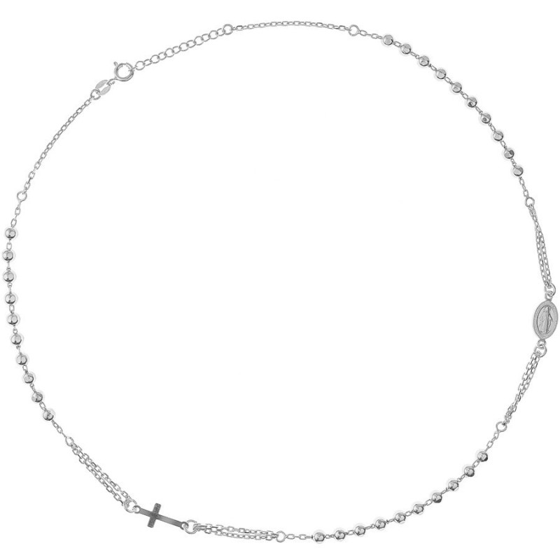 Ezüst nyaklánc - rózsafüzér, 3 tized, kereszt, Csodás érem, hossza 45 - 48 cm | Argento-ekszer.hu