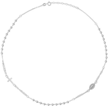 Ezüst nyaklánc - rózsafüzér, 3 tized, kereszt, Csodás érem, hossza 45 - 50 cm | Argento-ekszer.hu