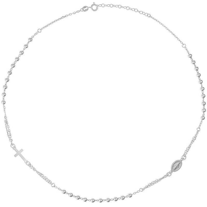 Ezüst nyaklánc - rózsafüzér, 3 tized, kereszt, Csodás érem, hossza 45 - 50 cm | Argento-ekszer.hu