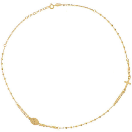Aranyozott ezüst nyaklánc - rózsafüzér, 3 tized, kereszt, Csodás érem, hossza 46 - 50 cm | Argento-ekszer.hu