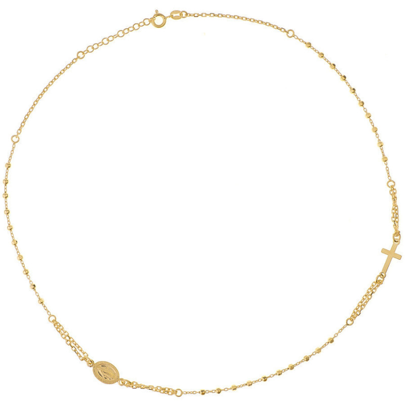 Aranyozott ezüst nyaklánc - rózsafüzér, 3 tized, kereszt, Csodás érem, hossza 46 - 50 cm | Argento-ekszer.hu