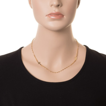 Aranyozott ezüst nyaklánc - rózsafüzér, 3 tized, kereszt, Csodás érem, hossza 46 - 50 cm | Argento-ekszer.hu
