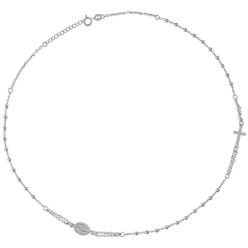 Ezüst nyaklánc - rózsafüzér, 3 tized, kereszt, Csodás érem, hossza 46 - 49 cm | Argento-ekszer.hu