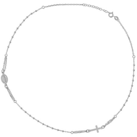 Ezüst nyaklánc - rózsafüzér, 3 tized, kereszt, Csodás érem, hossza 43 - 48 cm | Argento-ekszer.hu