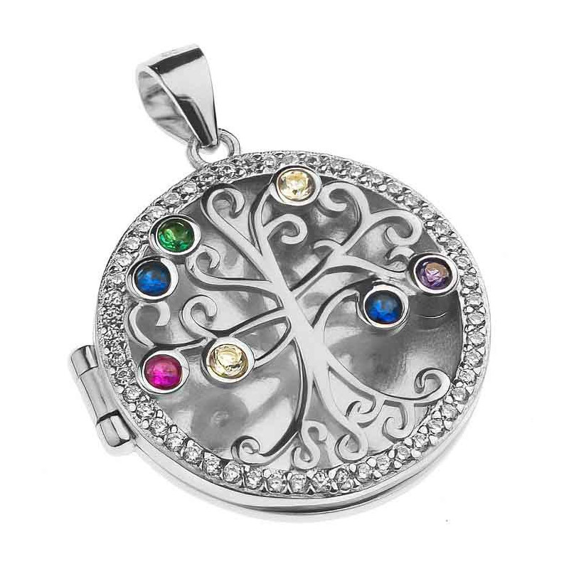 Ezüst medál fényképre - életfa, színes kerek cirkóniák | Argento-ekszer.hu Ezüst medál fényképre - életfa, színes kerek cirkóniák | Argento-ekszer.hu