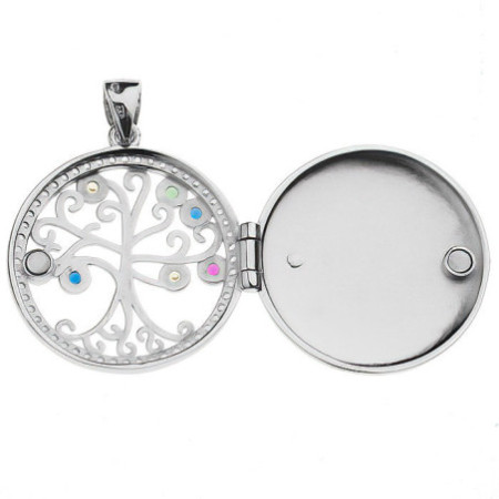 Ezüst medál fényképre - életfa, színes kerek cirkóniák | Argento-ekszer.hu Ezüst medál fényképre - életfa, színes kerek cirkóniák | Argento-ekszer.hu