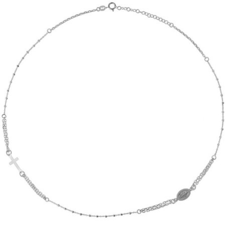 Ezüst nyaklánc - rózsafüzér, 3 tized, kereszt, Csodás érem, hossza 46 - 50 cm | Argento-ekszer.hu