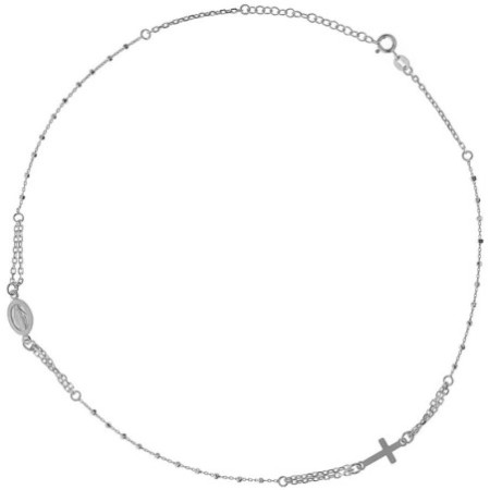 Ezüst nyaklánc - rózsafüzér, 3 tized, kereszt, Csodás érem, hossza 40 - 44 cm | Argento-ekszer.hu