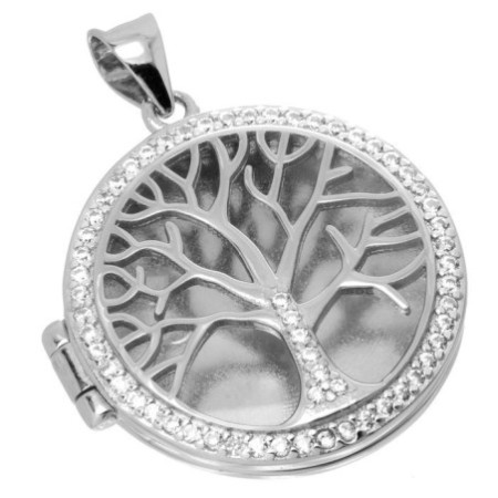 Ezüst medál fényképre - életfa, átlátszó kerek cirkóniák | Argento-ekszer.hu