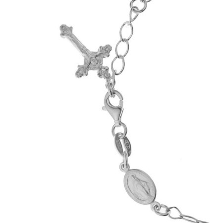 Ezüst karkötő rózsafüzér - 1 tized, kereszt Jézussal, Csodás érem, hossza 20 - 23 cm | Argento-ekszer.hu