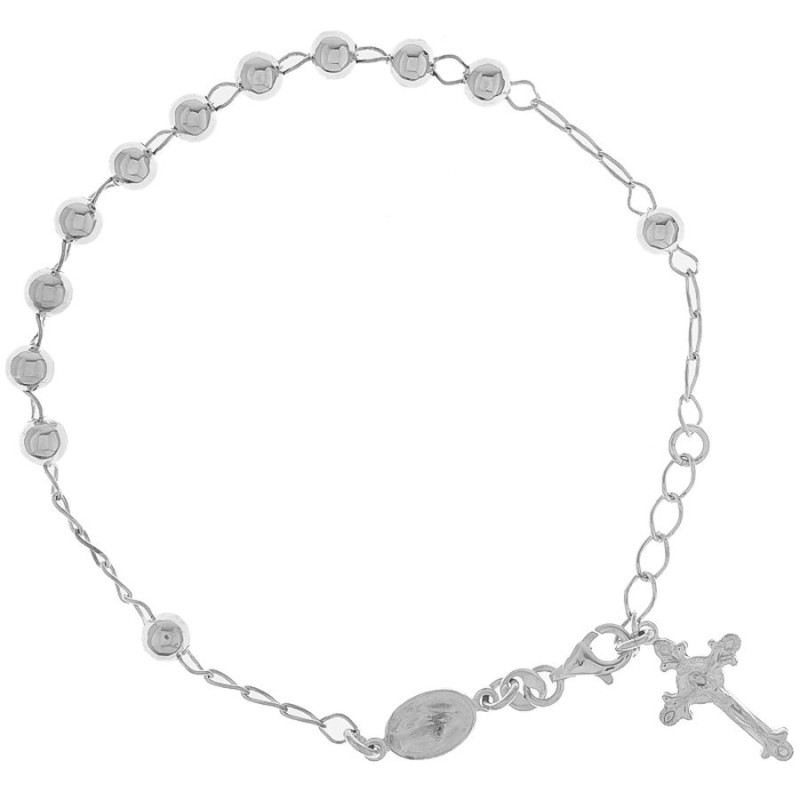 Ezüst karkötő rózsafüzér - 1 tized, kereszt Jézussal, Csodás érem, hossza 18 - 22 cm | Argento-ekszer.hu