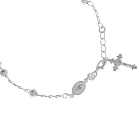 Ezüst karkötő rózsafüzér - 1 tized, kereszt Jézussal, Csodás érem, hossza 18 - 22 cm | Argento-ekszer.hu