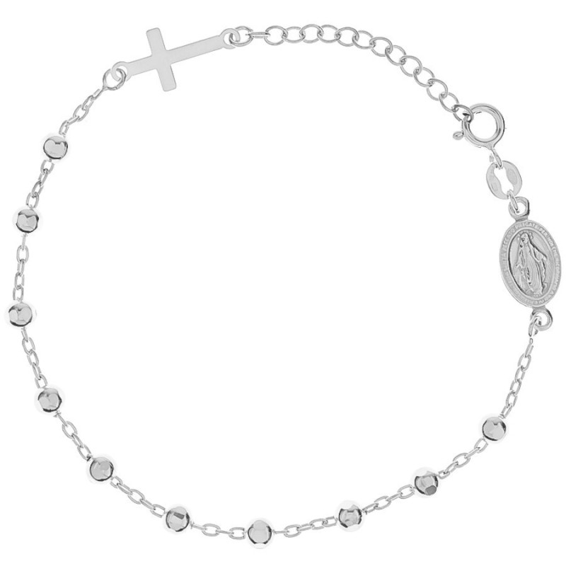 Ezüst karkötő rózsafüzér - 1 tized, kereszt, Csodás érem, hossza 18 - 21 cm | Argento-ekszer.hu