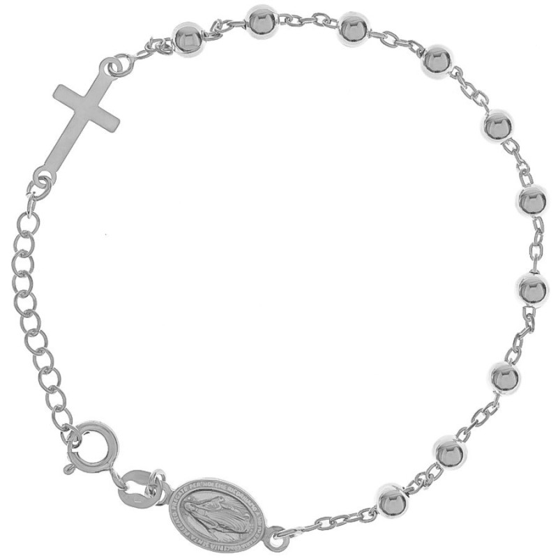 Ezüst karkötő rózsafüzér - 1 tized, kereszt, Csodás érem, hossza 18 - 21 cm | Argento-ekszer.hu