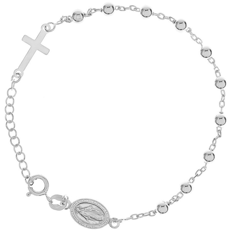 Ezüst karkötő rózsafüzér - 1 tized, kereszt, Csodás érem, hossza 17 - 20 cm | Argento-ekszer.hu