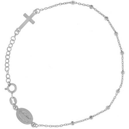 Ezüst karkötő rózsafüzér - 1 tized, kereszt, Csodás érem, hossza 19 - 22 cm | Argento-ekszer.hu