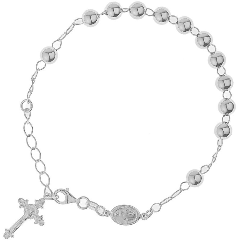 Ezüst karkötő rózsafüzér - 1 tized, kereszt Jézussal, Csodás érem, hossza 18 - 22 cm | Argento-ekszer.hu