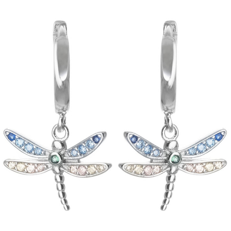Ezüst fülbevaló - szitakötő, színes kerek cirkóniák | Argento-ekszer.hu Ezüst fülbevaló - szitakötő, színes kerek cirkóniák | Argento-ekszer.hu