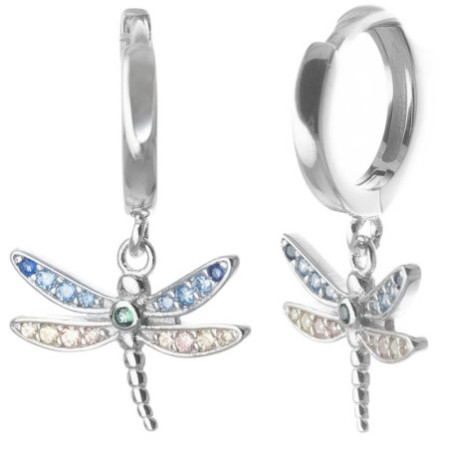 Ezüst fülbevaló - szitakötő, színes kerek cirkóniák | Argento-ekszer.hu
