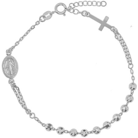 Ezüst karkötő rózsafüzér - 1 tized, kereszt, Csodás érem, hossza 20 - 23 cm | Argento-ekszer.hu