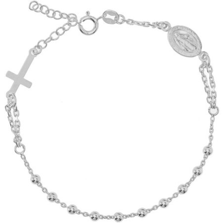 Ezüst karkötő rózsafüzér - 1 tized, kereszt, Csodás érem, hossza 18 - 21 cm | Argento-ekszer.hu