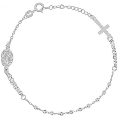 Ezüst karkötő rózsafüzér - 1 tized, kereszt, Csodás érem, hossza 18 - 21 cm | Argento-ekszer.hu