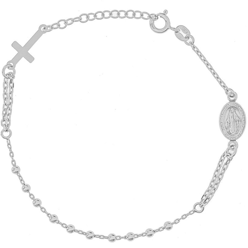 Ezüst karkötő rózsafüzér - 1 tized, kereszt, Csodás érem, hossza 19 - 22 cm | Argento-ekszer.hu