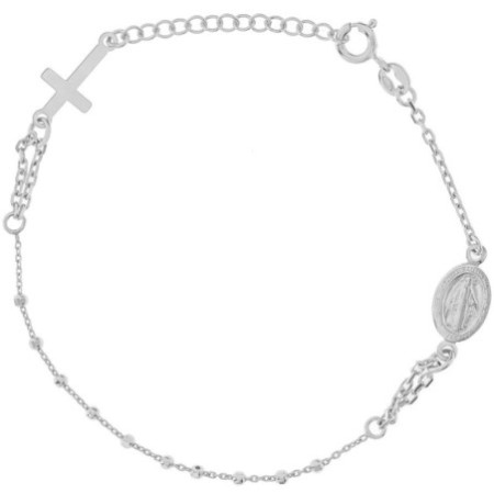 Ezüst karkötő rózsafüzér - 1 tized, kereszt, Csodás érem, hossza 18 - 21 cm | Argento-ekszer.hu