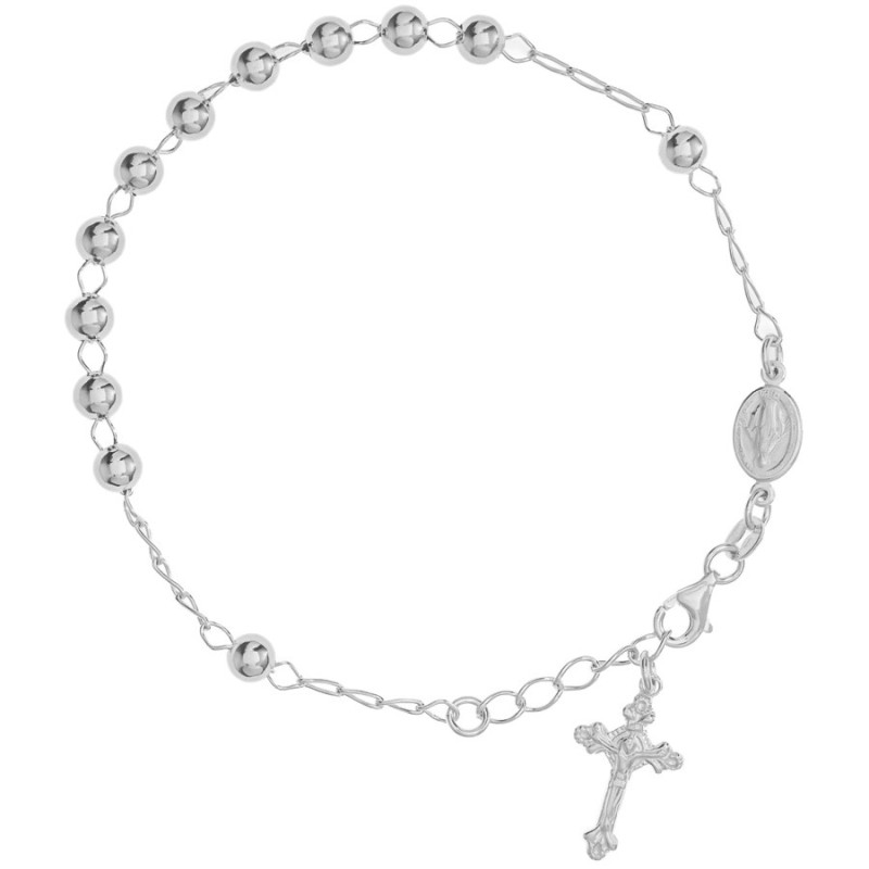 Ezüst karkötő rózsafüzér - 1 tized, kereszt Jézussal, Csodás érem, hossza 20 - 23 cm | Argento-ekszer.hu