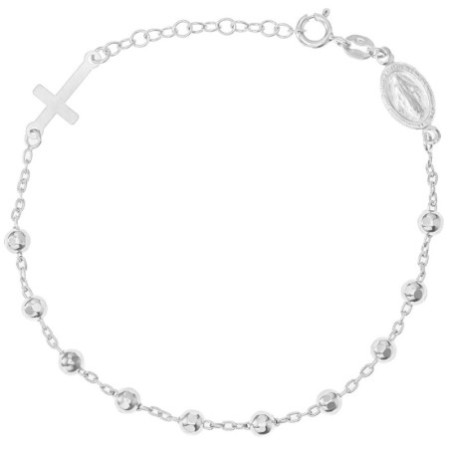 Ezüst karkötő rózsafüzér - 1 tized, kereszt, Csodás érem, hossza 19 - 22 cm | Argento-ekszer.hu