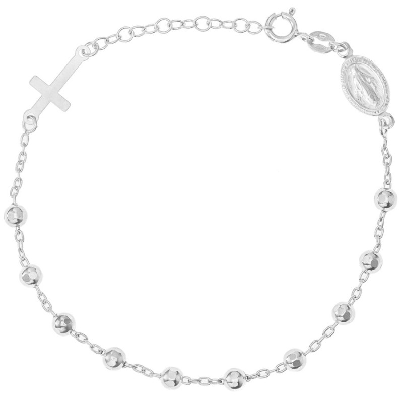 Ezüst karkötő rózsafüzér - 1 tized, kereszt, Csodás érem, hossza 19 - 22 cm | Argento-ekszer.hu