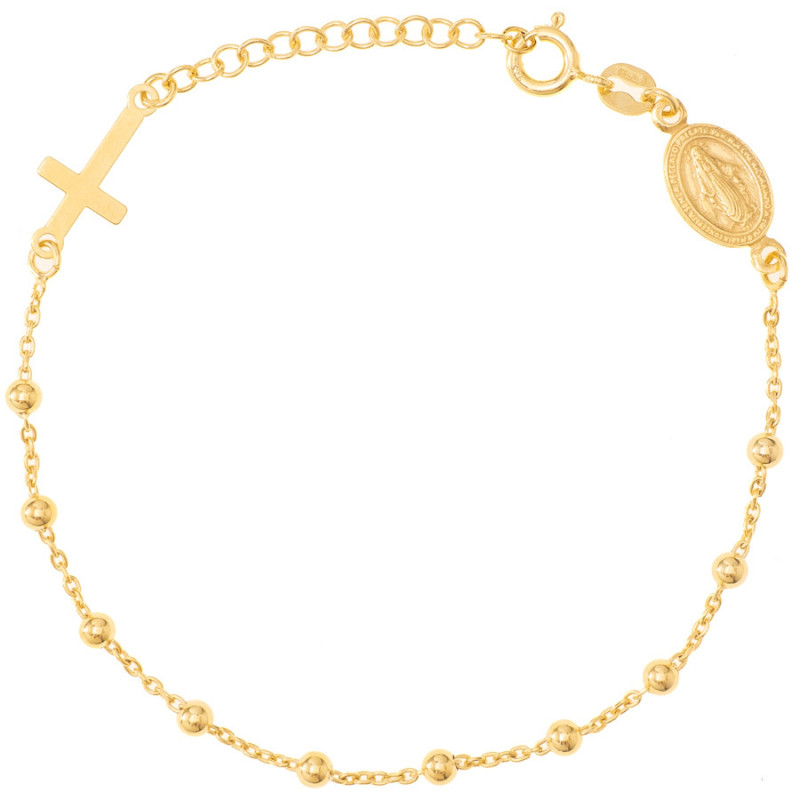 Aranyozott ezüst karkötő rózsafüzér - 1 tized, kereszt, Csodás érem, hossza 17 - 20 cm | Argento-ekszer.hu