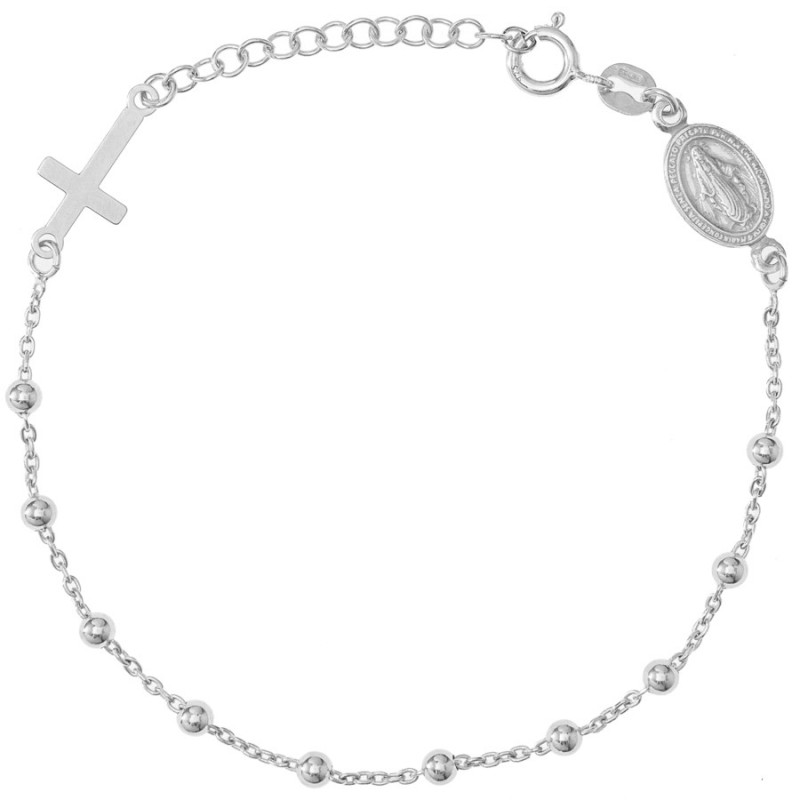 Ezüst karkötő rózsafüzér - 1 tized, kereszt, Csodás érem, hossza 19 - 21 cm | Argento-ekszer.hu