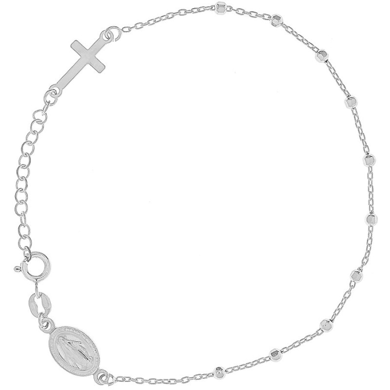 Ezüst karkötő rózsafüzér - 1 tized, kereszt, Csodás érem, hossza 18 - 21 cm | Argento-ekszer.hu