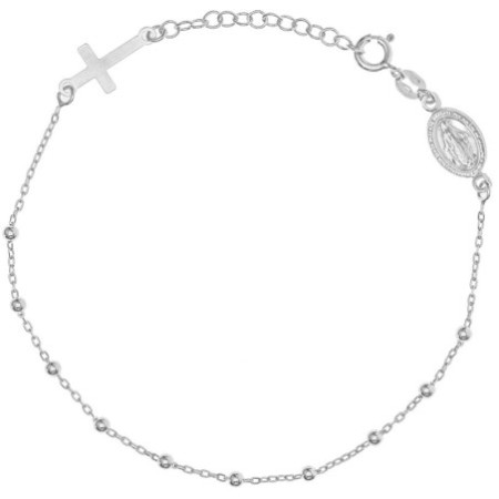 Ezüst karkötő rózsafüzér - 1 tized, kereszt, Csodás érem, hossza 18 - 21 cm | Argento-ekszer.hu