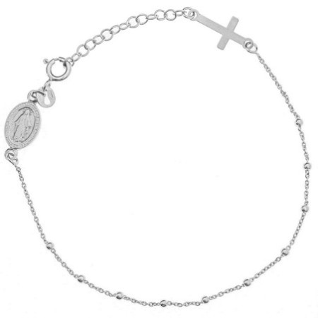 Ezüst karkötő rózsafüzér - 1 tized, kereszt, Csodás érem, hossza 18 - 21 cm | Argento-ekszer.hu