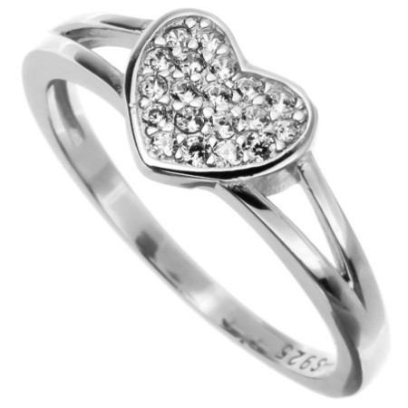 Ezüst gyűrű - szív, átlátszó kerek cirkóniák | Argento-ekszer.hu