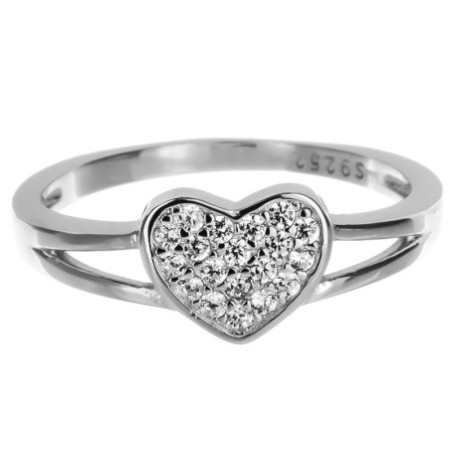 Ezüst gyűrű - szív, átlátszó kerek cirkóniák | Argento-ekszer.hu