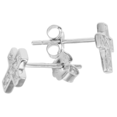 Ezüst fülbevaló - kereszt, átlátszó kerek cirkóniák | Argento-ekszer.hu